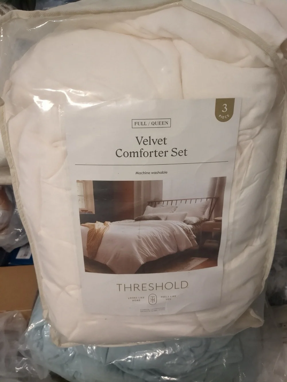 Velvet Comforter and Sham Set - Threshold, cream, full/queen